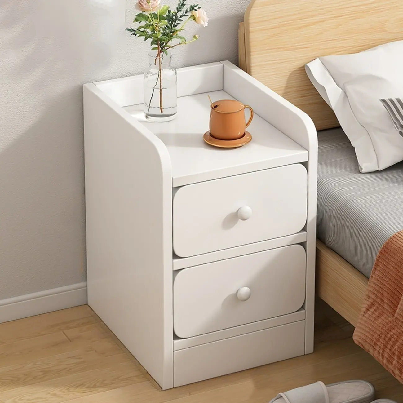 Scandinavian Wooden 2-Drawers Narrow Nightstand