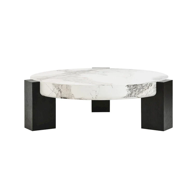 White & Black Round Nesting Coffee Table with Glass Top, Set of 2
