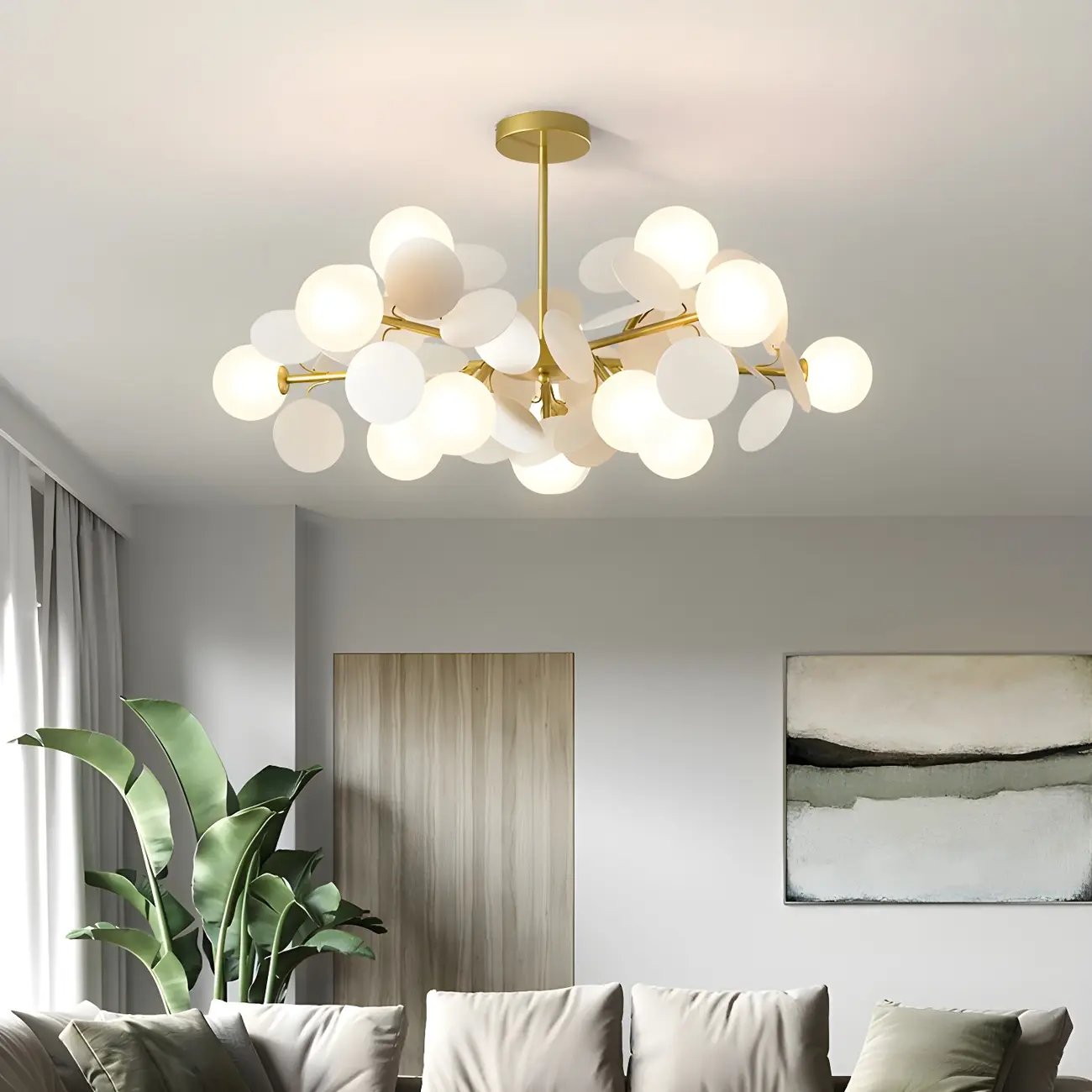 Pastel Sphere Glass and Metal Starburst Chandelier