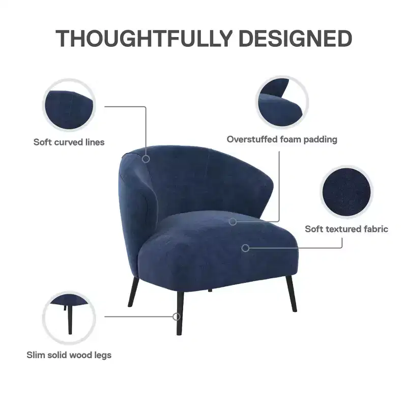 Navy / Tan Upholstered Barrel Accent Chair, Mid-Century Style, Seats 1