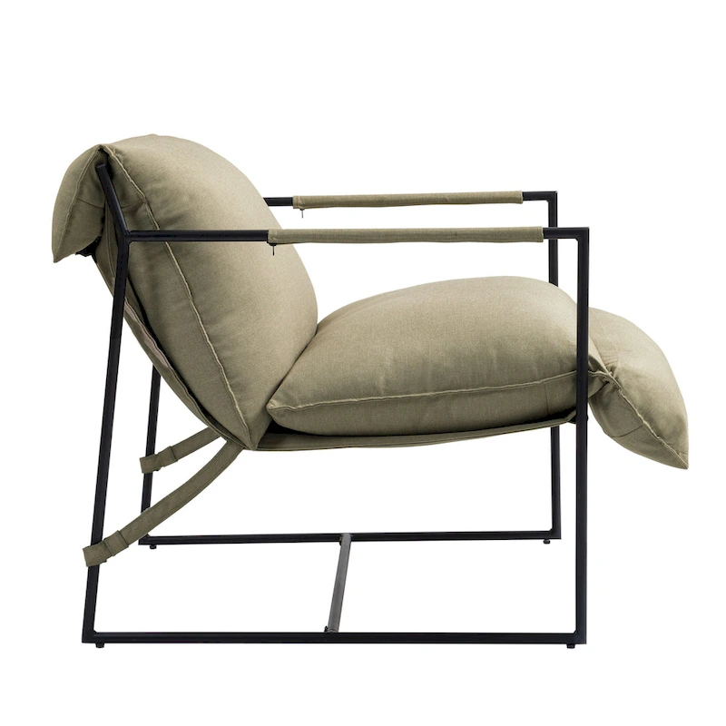 Fabric Accent Chair Metal Framed Sling Armchair Set of 2