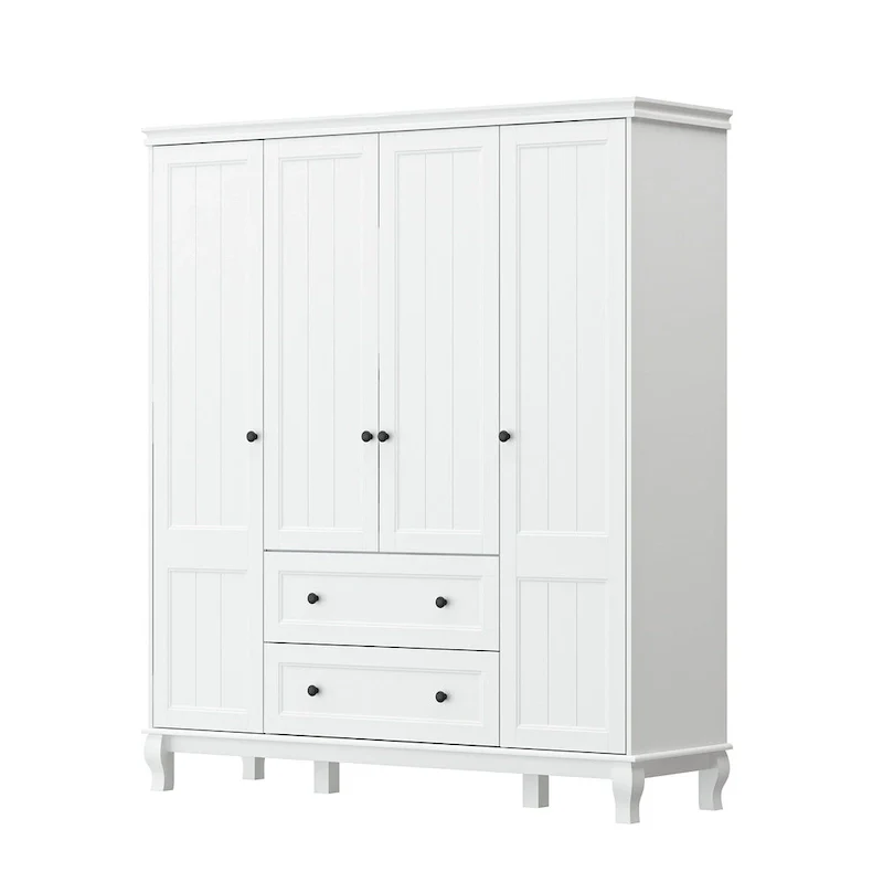 Home Traditional 2 Drawer Freestanding Wood Armoire in White Lacquer - 63Wx71.3