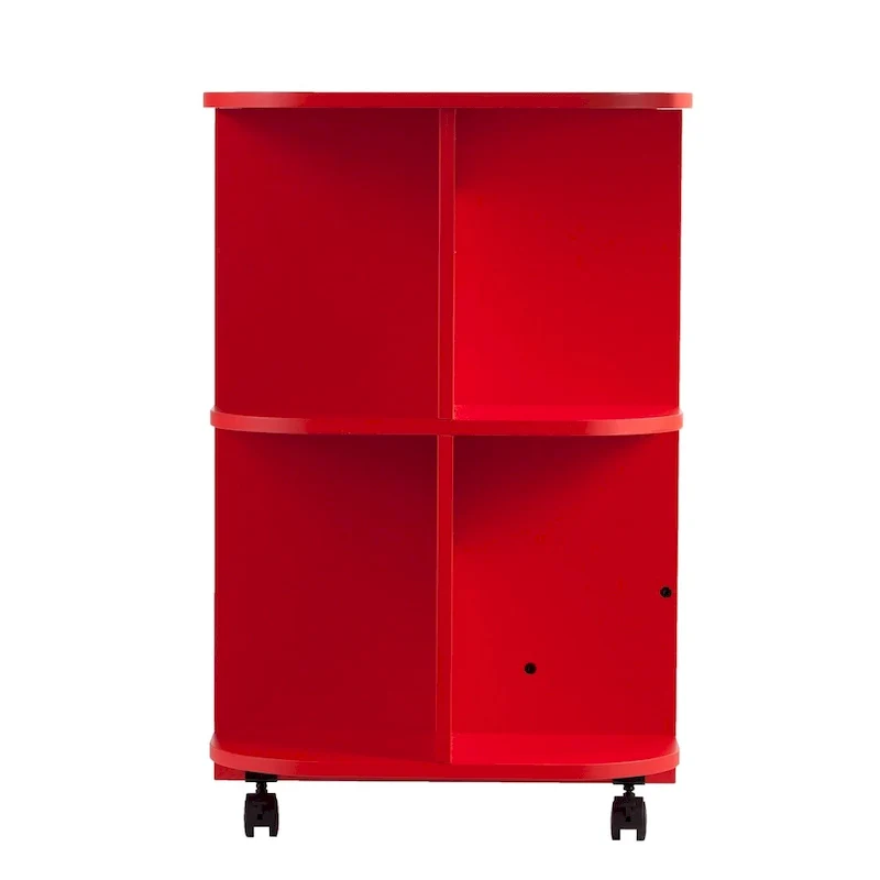 Farmhouse Red Foldable Rolling Sewing Table with Side Shelves