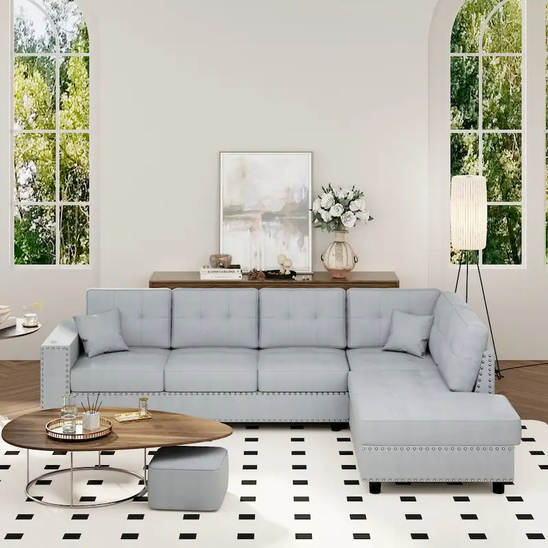 Merax Linen L-shaped Modular Sectional Sofa with Cushions