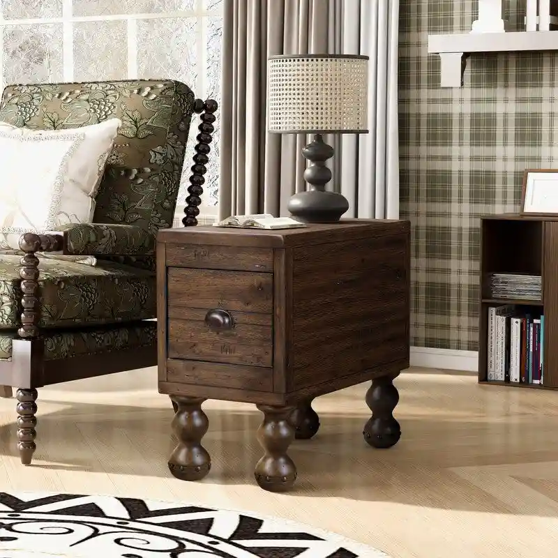 Solid Wood Rectangle End Table with Drawer