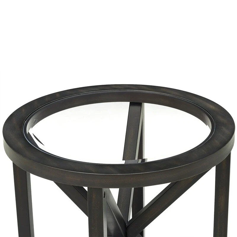 Modern simple glass coffee table, tempered glass coffee table solid wood base round transparent glass top