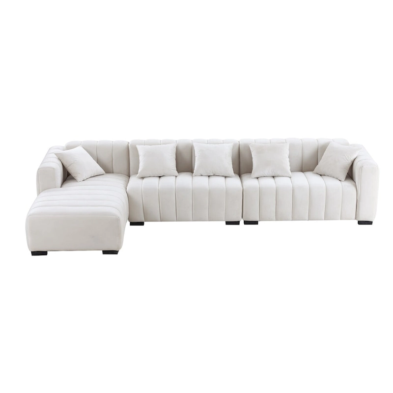 Channel Tufted Sofa Velvet Upholstered Left Chaise Modular Sofa