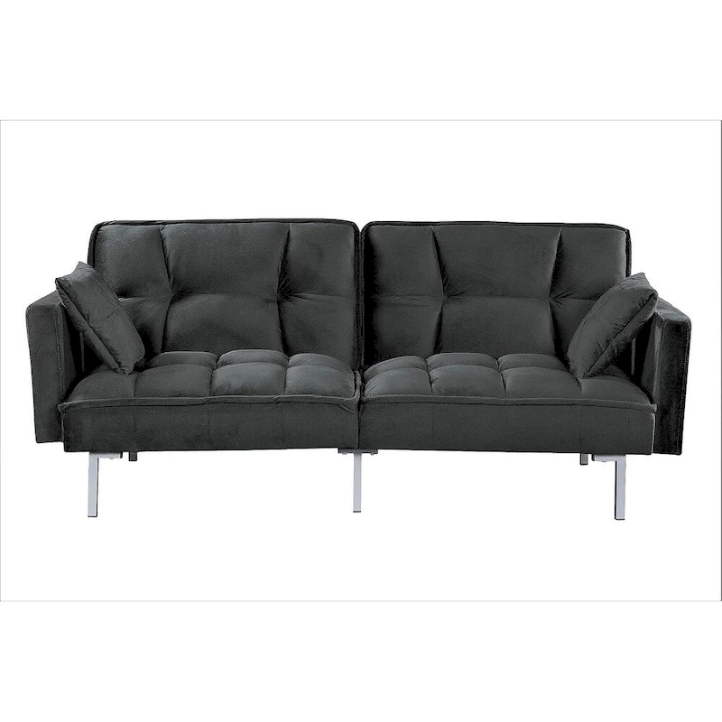 Regal Convertible Sleeper Sofa Bed Velvet Pull Out Couch with Mid-Century Style Tufted Design and Metal Legs