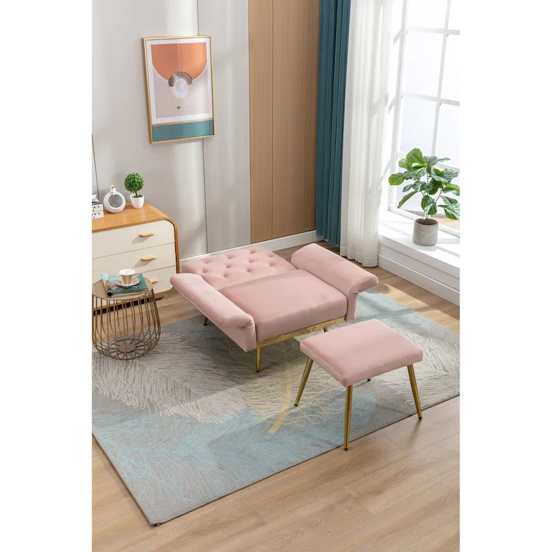 HOMEFUN Velvet Tufted Adjustable Armrests and Backrest Armchair with Ottoman