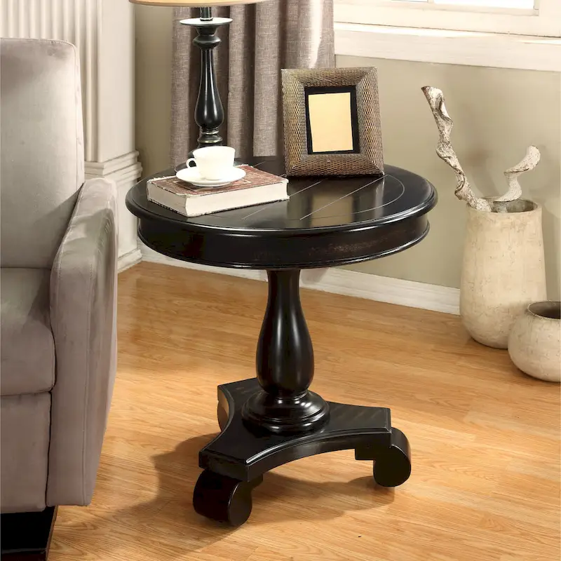 Rene Round Wood Pedestal End Table with Scrolled Legs