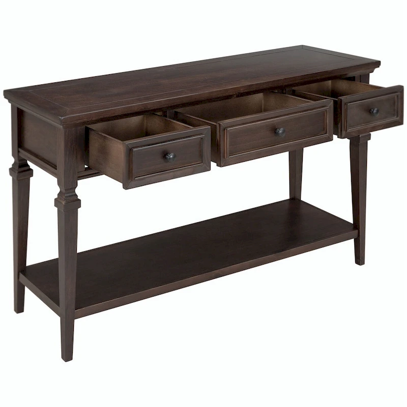50L Classic Retro Style Console Table with Three Top Drawers and Open Style Bottom Shelf (Gray Wash)