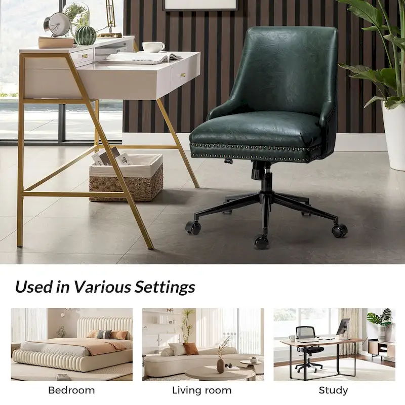 Faux Leather Swivel Office Chair - Mid-Back with Nailhead Trim - 250 lbs Capacity