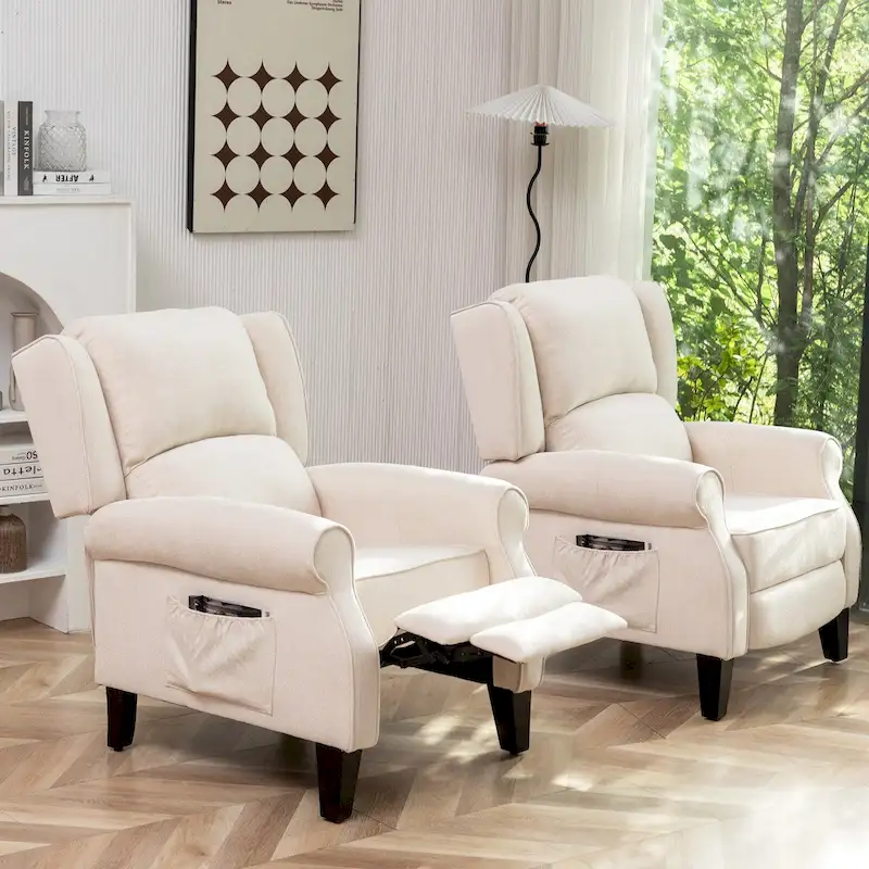 HOMYKA Manual Pushback Recliner Adjustable Accent Chair Wingback Armchair Set of 2