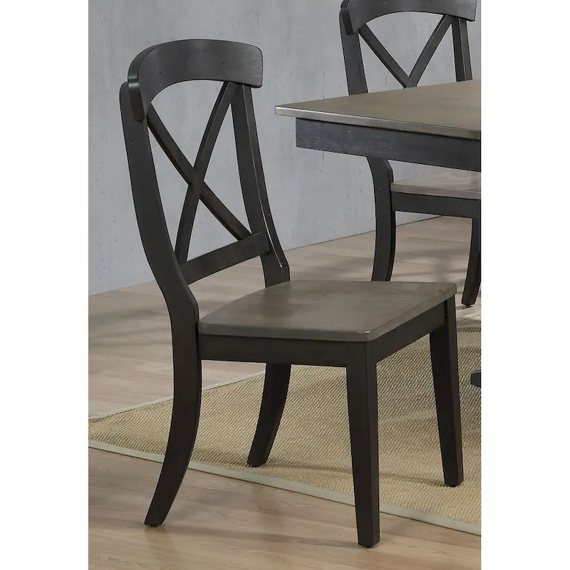 Double Pedestal Transitional Antique Grey X-Back 7-Piece Dining Set