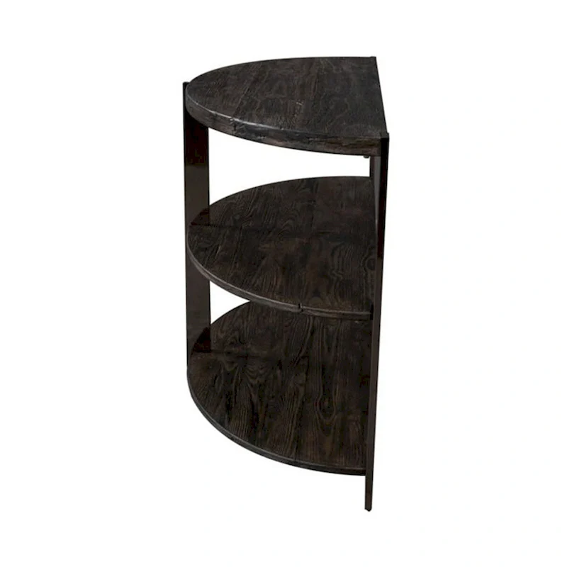 Roundhill Furniture Kalne Console Table Half Moon Shape with 2 Open Shelves, Charcoal Gray/Chrome Plated Metal