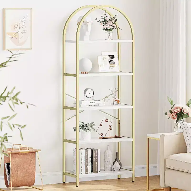 Gold & White 5-Tier Arched Bookshelf, Individual Use