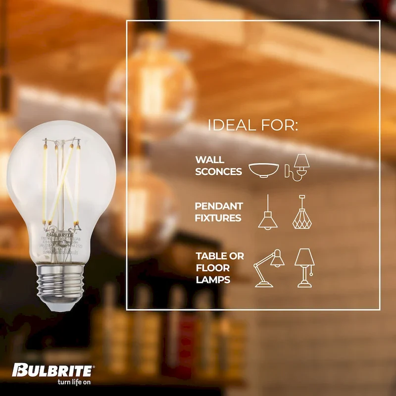 Bulbrite Pack of (2) Dimmable A19 Medium (E26) LED Filament Bulb