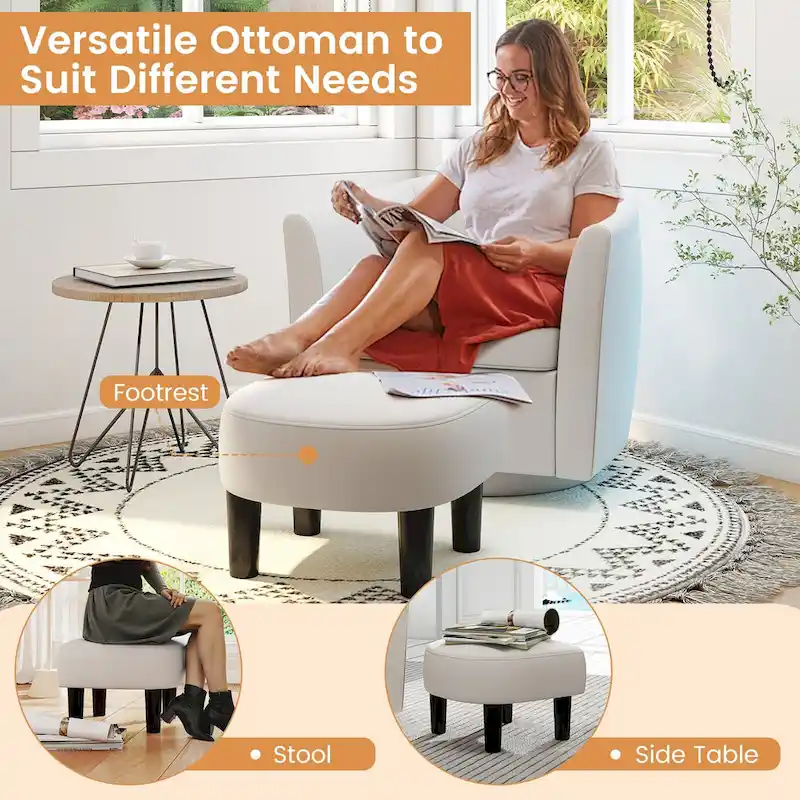 Swivel Barrel Chair with Ottoman Footrest Curved Backrest