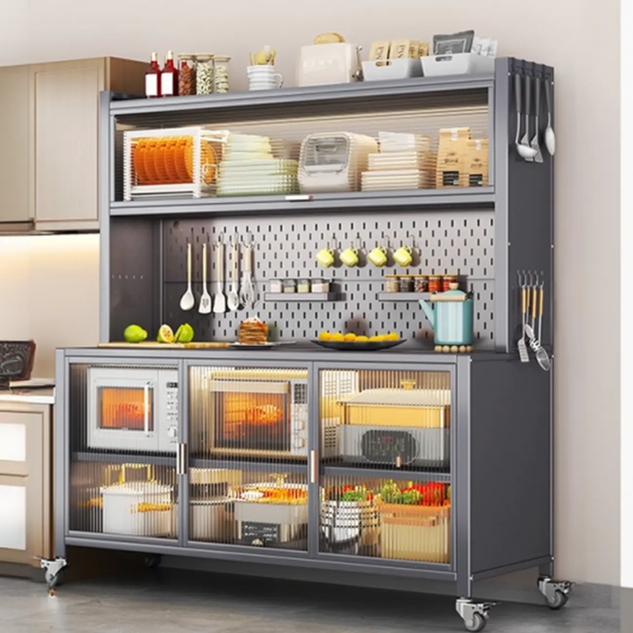 Modern Metal Adjustable Shelving Narrow Sideboard