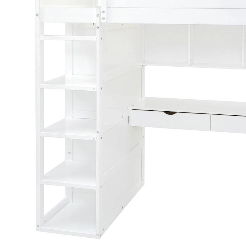 Merax Loft Bed with Desk, Wardrobes, 4 Drawers and 4 Shelves