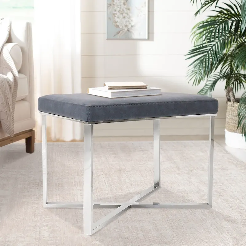Pasargad Home Luxe Stool with Stainless Steel Base