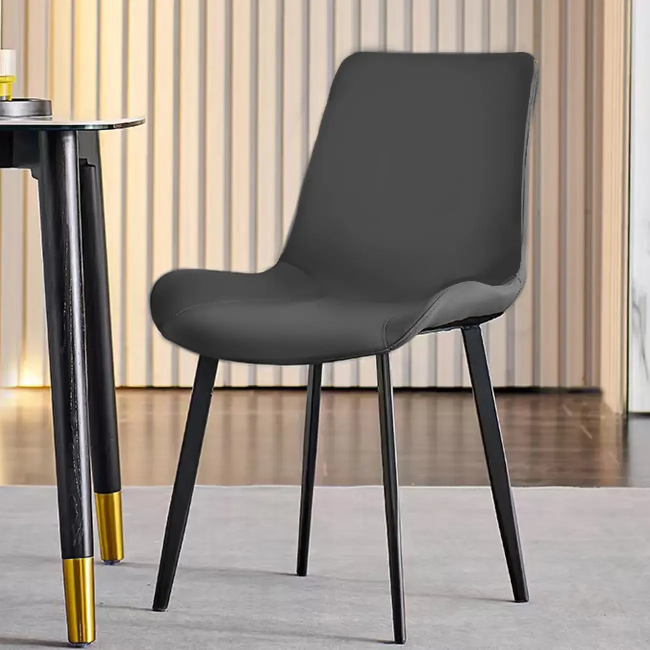 Simple Low Back Faux Leather Dining Chair with Alloy Legs