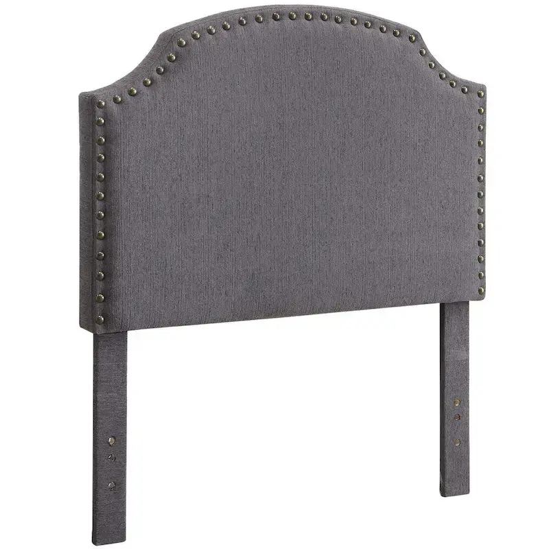 Emira Transitional Grey Adjustable Flax Upholstered Nailhead Headboard by Furniture of America