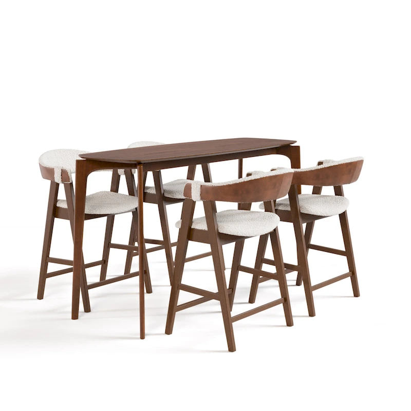 Furniture of America Shaw Mid-century 5-Piece Walnut Wood Counter Height Table Set with 4 Chairs