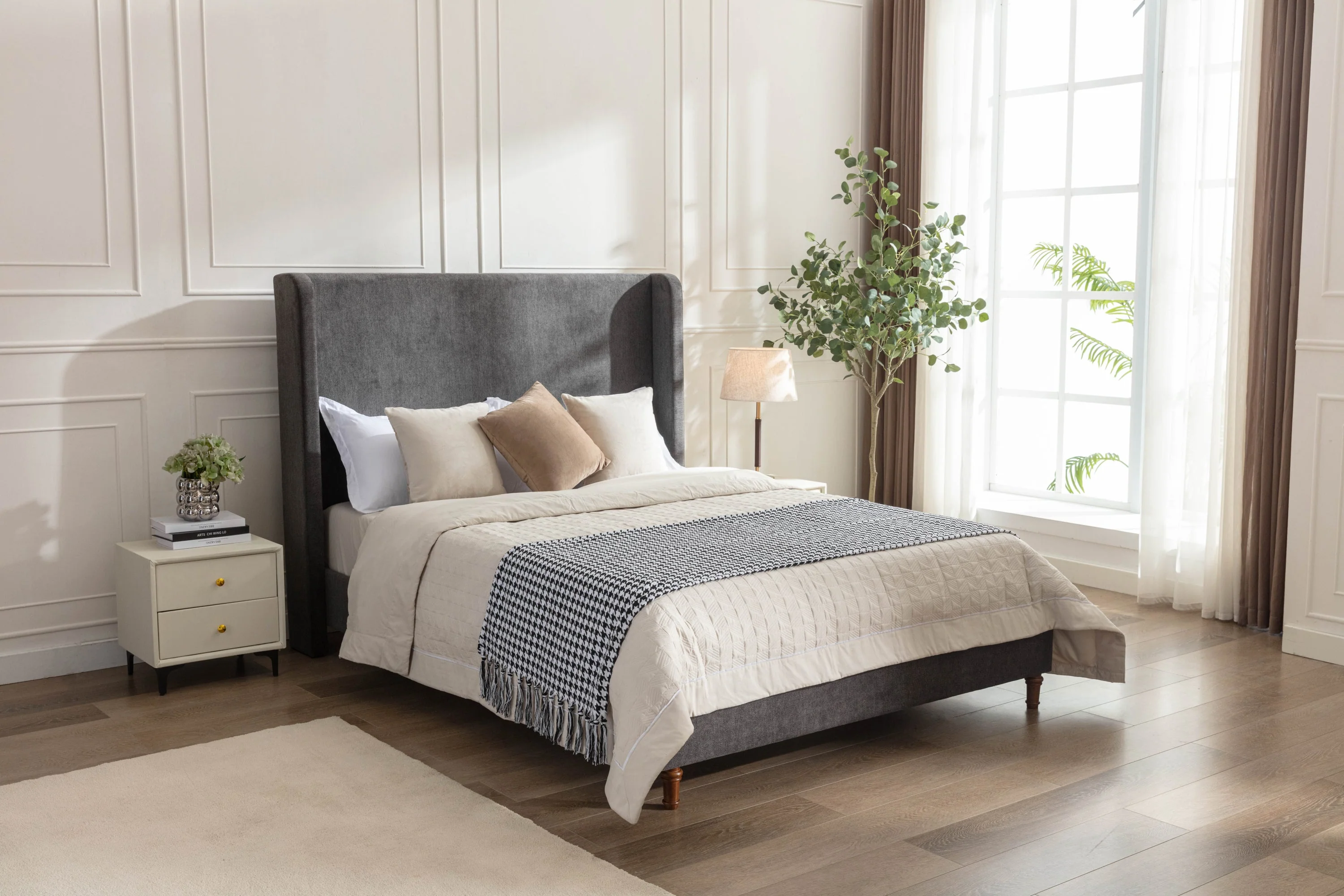 Walker Edison | Velvet Tall 54 Headboard Upholstered Queen Bed
