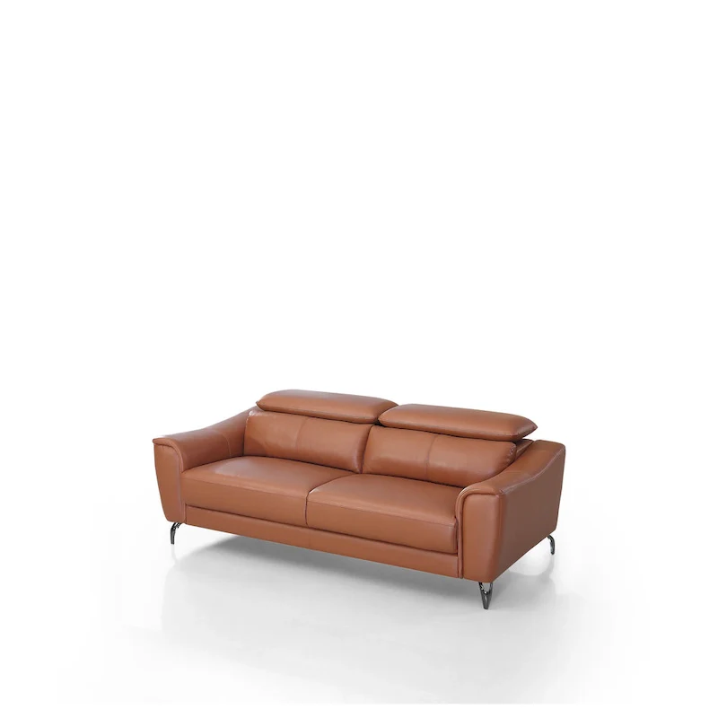 Modern Cognac Leather Brown Sofa