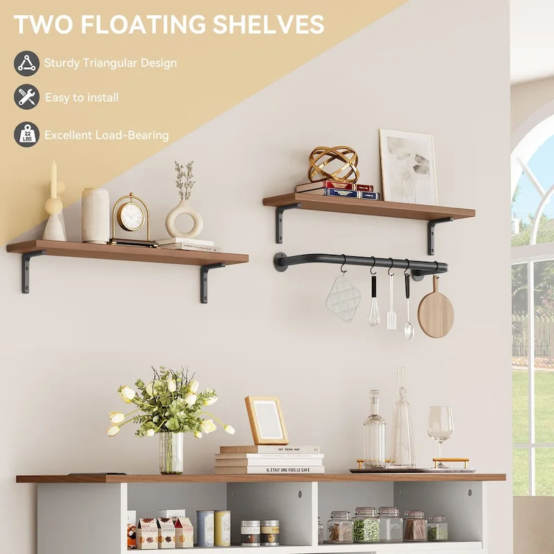 Moasis 47Farmhouse Coffee Bar Cabinet with Floating Shelf - 15.75D x 47.24W x 33.86H