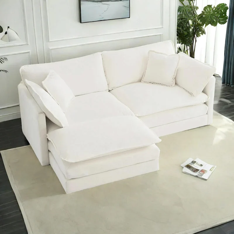 3-Piece Modular Chenille Upholstered L-Shaped Sectional Sofa with Ottoman