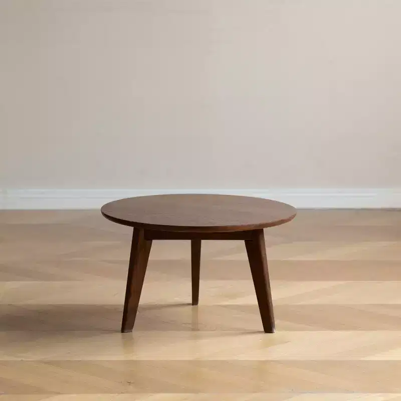 Brown Round Wood Coffee Table, 3-Leg, 1-Person