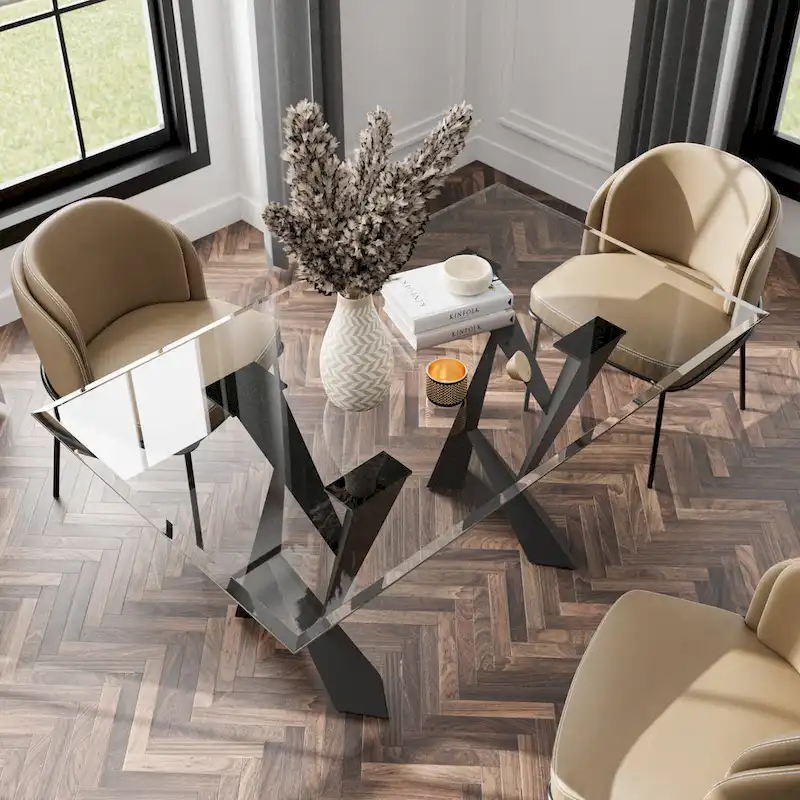 Modern Black 58-inch Glass Top Dining Table