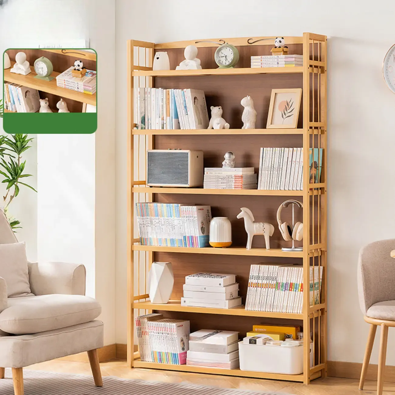 Premium Bamboo Modern Black 5-Shelf Open Bookshelf