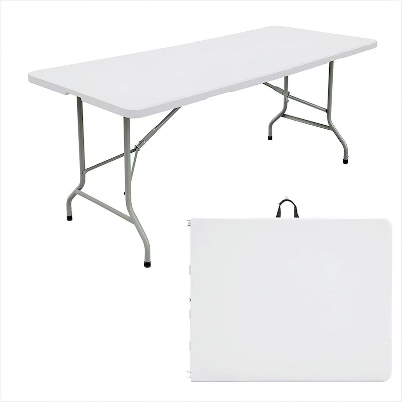 6ft Plastic Rectangle Folding Table, White