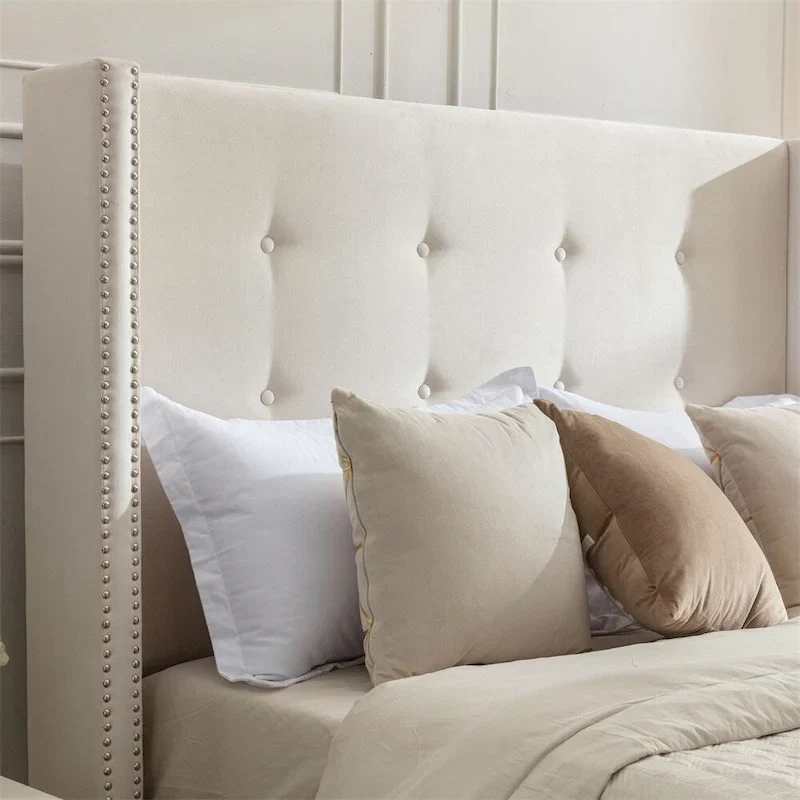 Upholstered King Bed Features a 54 High Headboard w/Buttoned Tuft