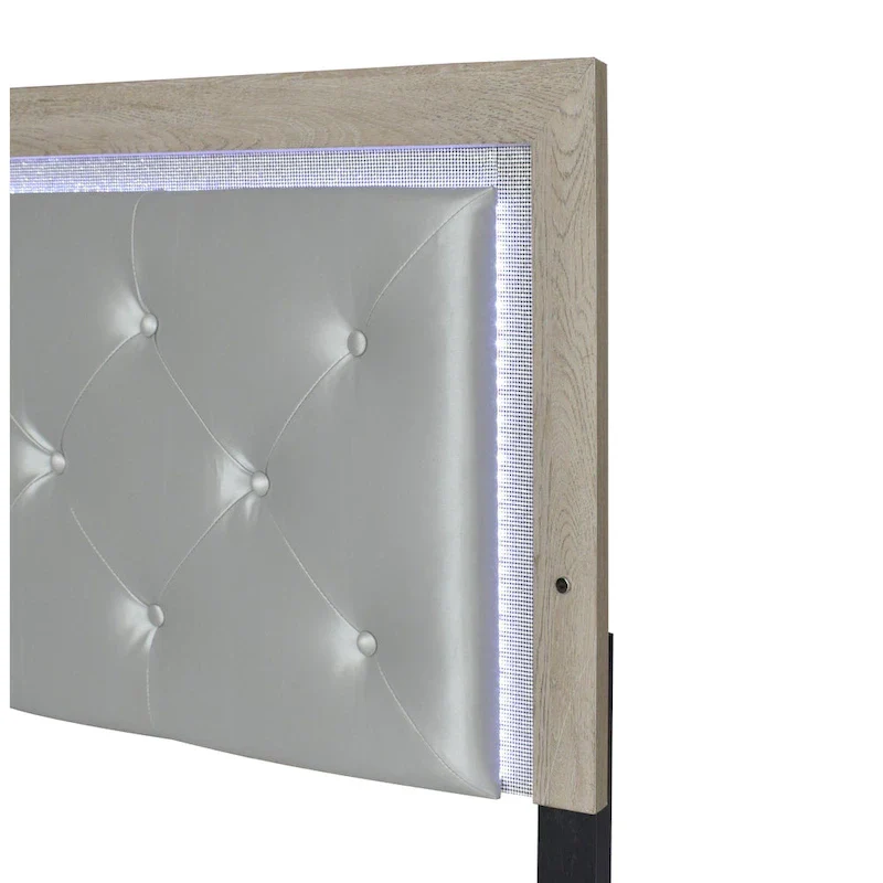 Bernard 4 Piece Cream LED Faux Leather Upholstered Tufted Panel Bedroom Set