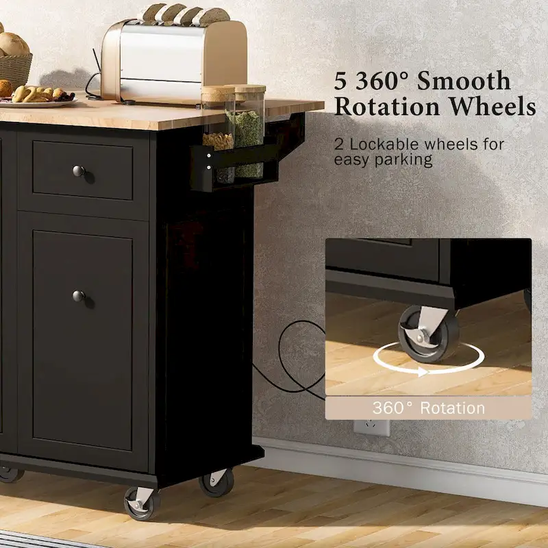 53.9 Kitchen Island Cart with Drop Leaf on Wheels