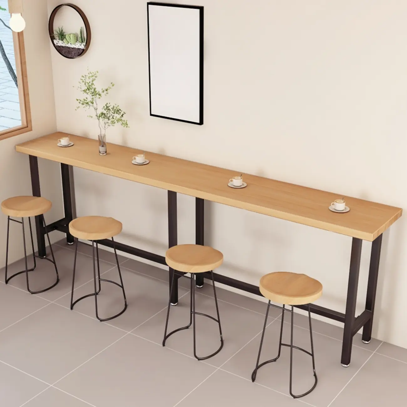 Footrest Natural Wooden Fixed Top Bar Tables