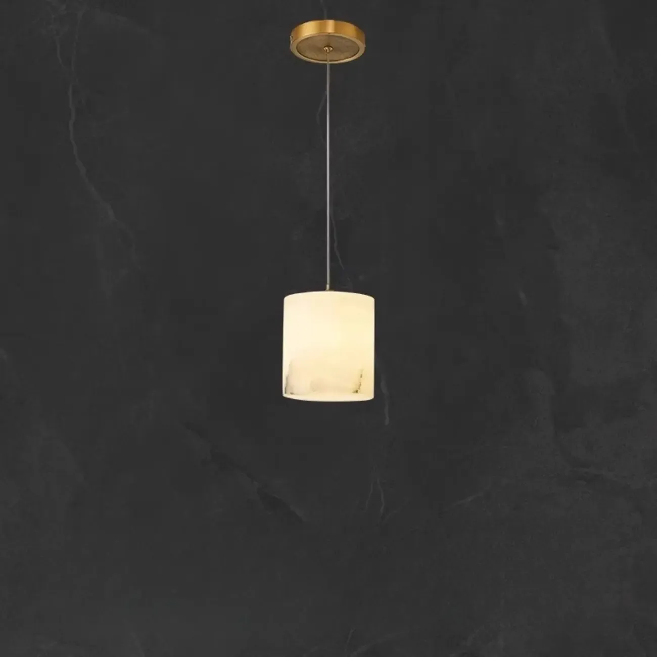 1-Light Gold Stone Square Hanging Pendant Light