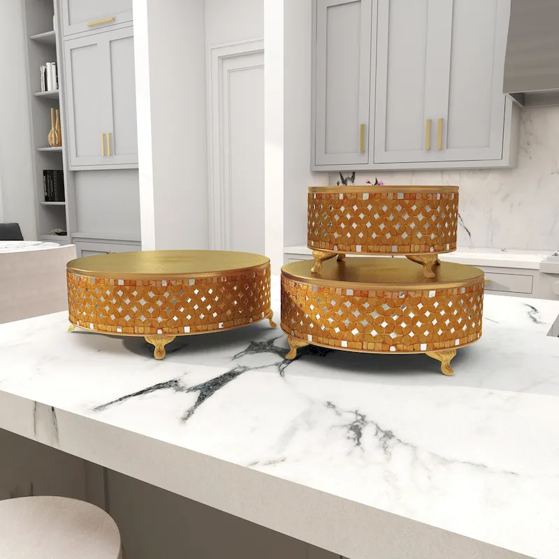 Amazing Set of Three Metal Mosaic Cake Stand