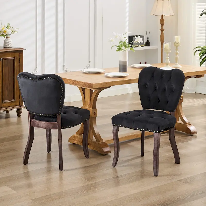 Velvet Tufted Dining Chairs Set of 2 with Wooden Legs