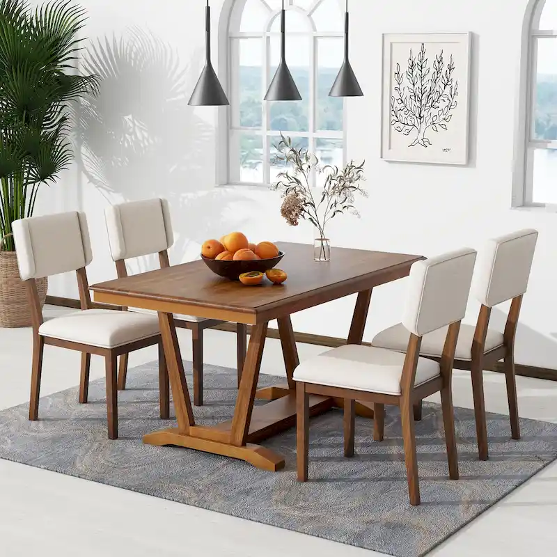 5-Piece Wooden Dining Table Set with 59  Rectangular Table & 4 Chairs