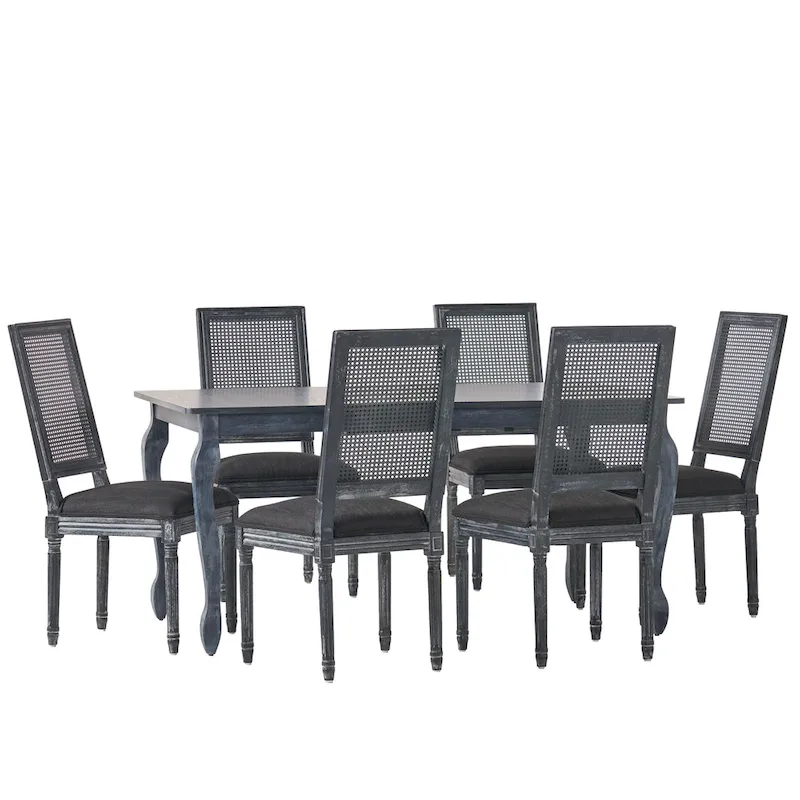 Regan Wood and Cane Upholstered Expandable 7 Piece Dining Set by Christopher Knight Home