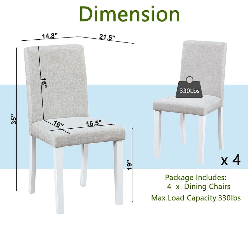 Dining Chairs Set of 2, Modern Kitchen & Dining Room Chairs, Upholstered Linen Cushion Seat and Rubber Wood Legs