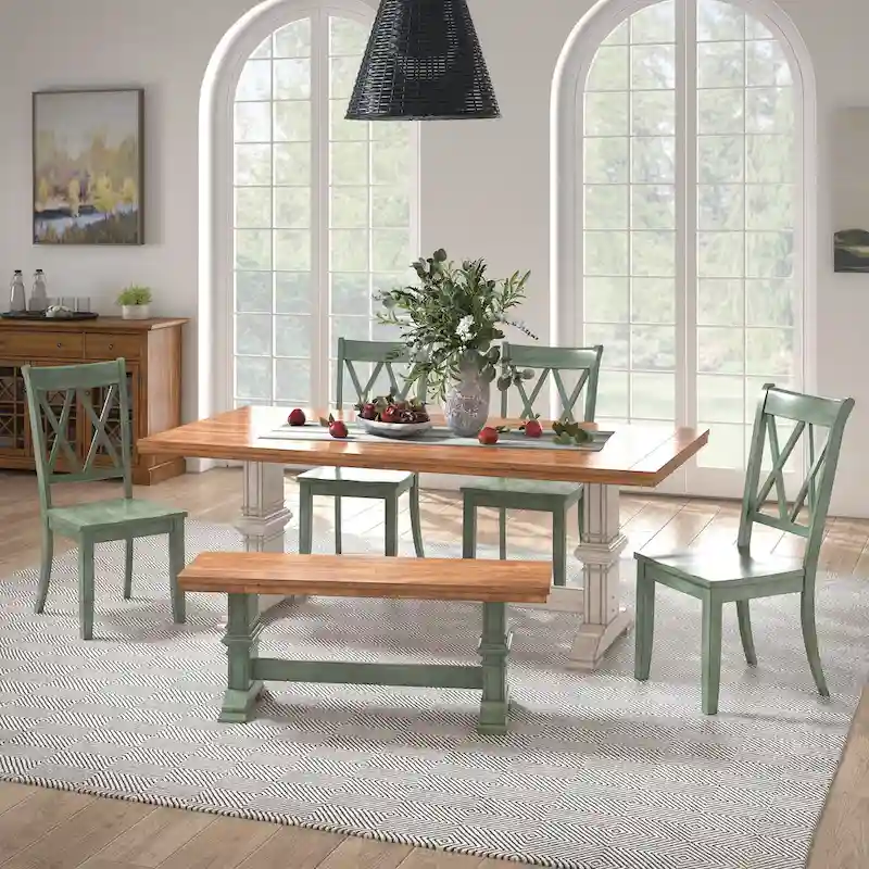 Ronda 78.7 Rectangular Solid Wood Top Dining Set with X-Back Chairs