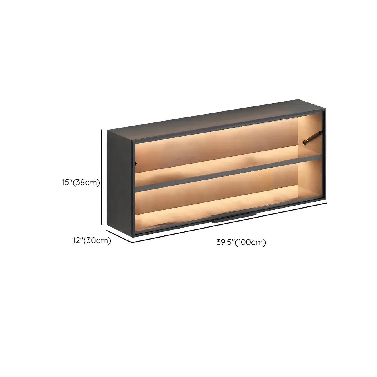 Black Wall Mount Wood 2-Cube Display Cabinet with Light