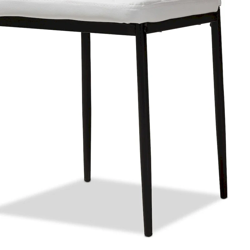 Grid-Tufted Faux Leather Dining Chairs - Black - Set of 4