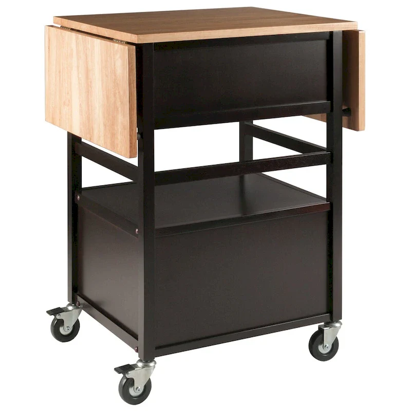 Bellini Drop Leaf Kitchen Cart, Coffee and Natural - 43.23 x 20.08 x 33.54 inches